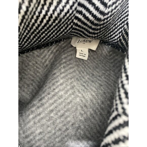 J Crew Black White Harringbone Shirt Sweatshirt Sz L Fleece lined Top Cowl Neck - Picture 6 of 7